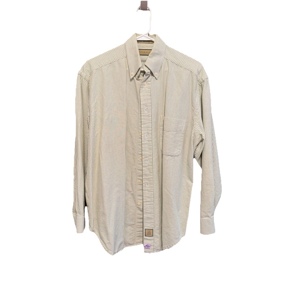 Naturalife The Big Shirt Mens Small Green White Striped Cotton Button Down Shirt